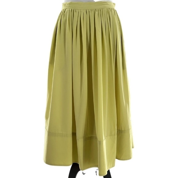 Elizabeth and James midi skirt 6 green chartreuse 100% silk pleated full spring - Picture 1 of 10